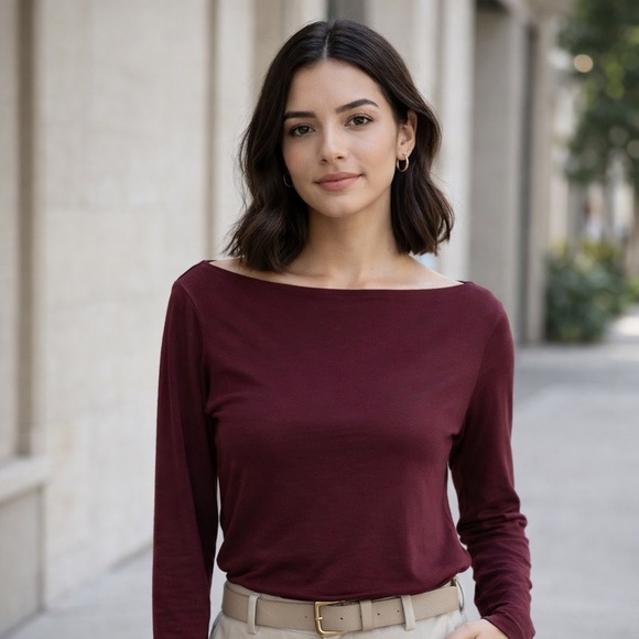live in the moment Tops - NWT Chic Long Sleeve Burgundy Top With Boat Neckline